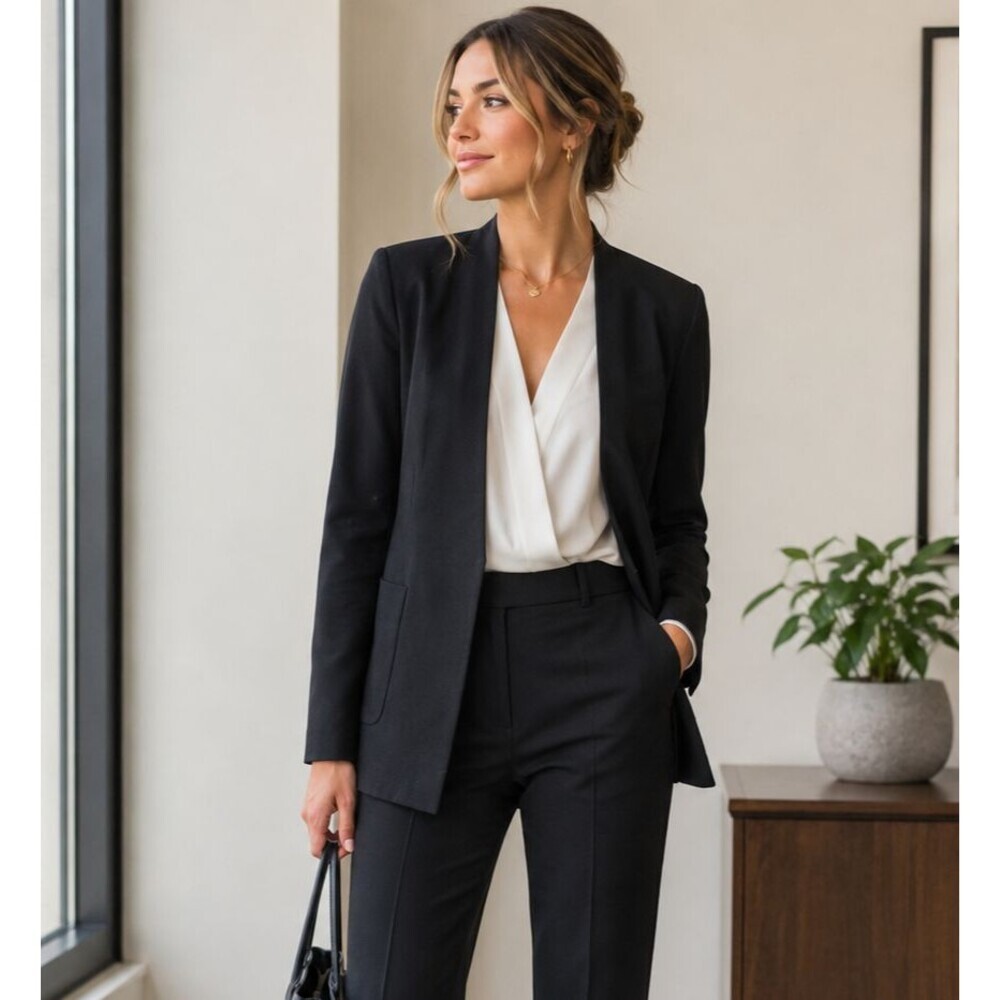 Theory Lindrayia Blazer in Black Women's Size 8 Slim Fit Open Front Patch Pocket